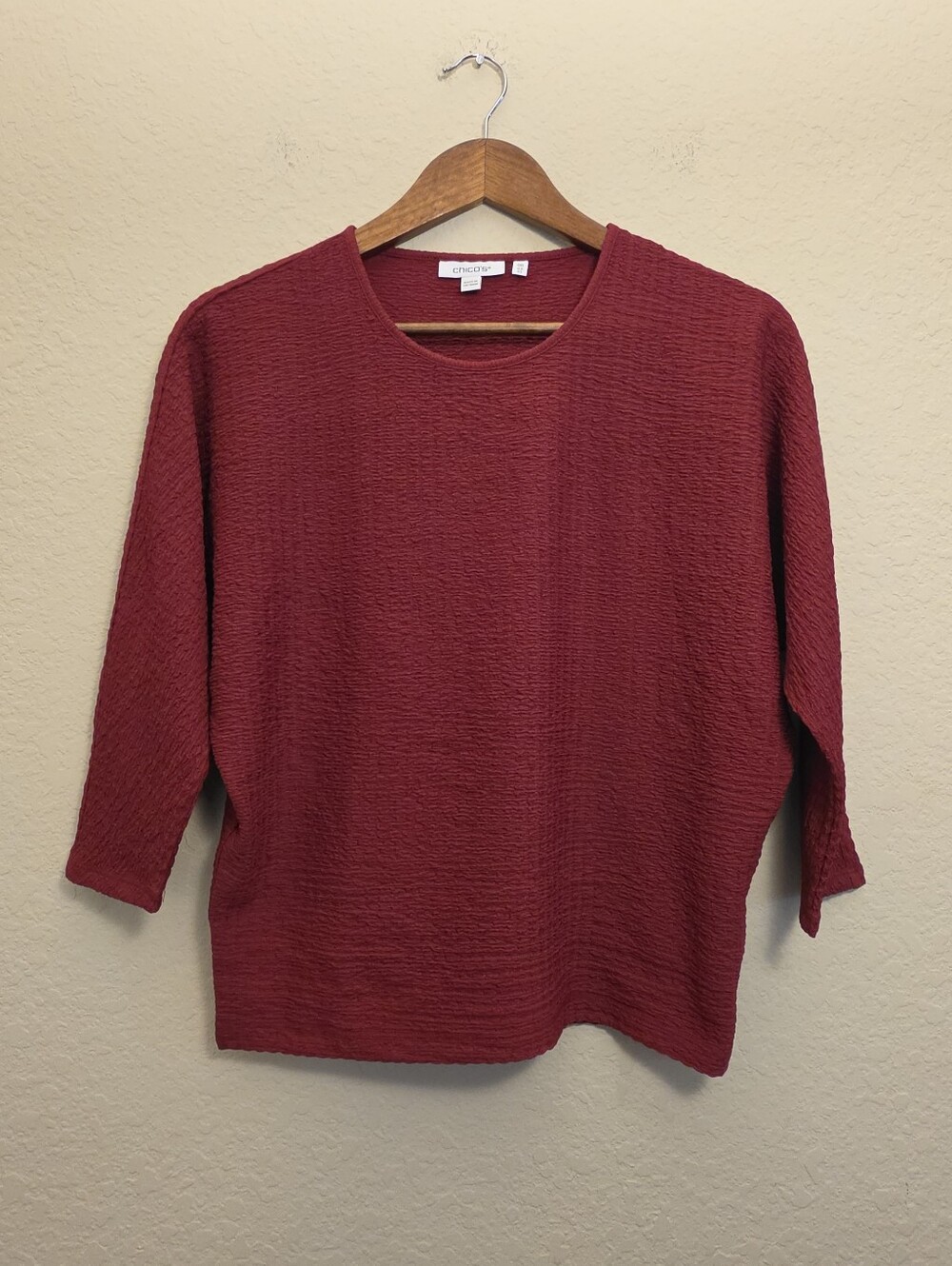 Chicos Textured Knit Pullover Womens XS Maroon Oversized Minimalist Loungewear